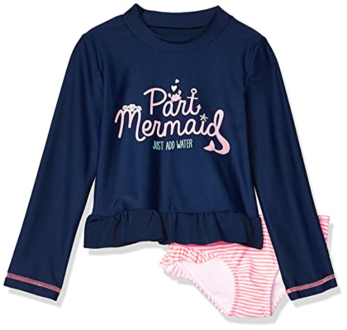 Simple Joys by Carter's Baby-Mädchen 2-Piece Assorted Rashguard Rash-Guard-Set, Marineblau Meerjungfrau/Rosa Streifen, 3-6 Monate von Simple Joys by Carter's