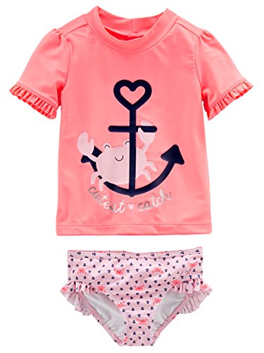 Simple Joys by Carter's Baby-Mädchen 2-Piece Assorted Rashguard Rash-Guard-Set, Lachsrosa Krabbe/Rosa Ankermuster, 2 Jahre von Simple Joys by Carter's