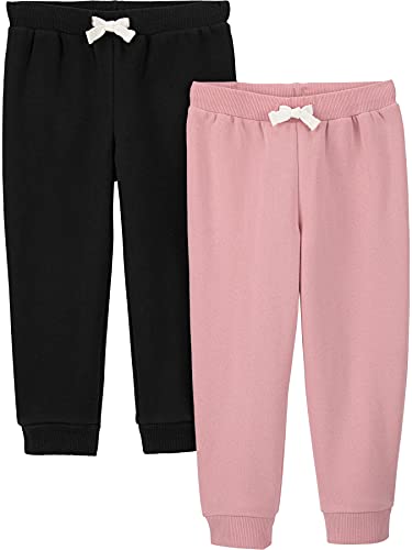 Simple Joys by Carter's Baby-Mädchen 2-Pack Fleece Joggers Hose, Rosa/Schwarz, 12 Monate (2er Pack) von Simple Joys by Carter's