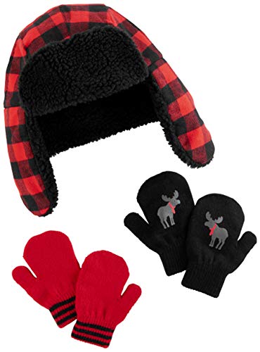 Simple Joys by Carter's Unisex Baby Hat and Mitten Set Mütze für kaltes Wetter, Schwarz Rot Buffalo Karos, 2-5 Jahre von Simple Joys by Carter's