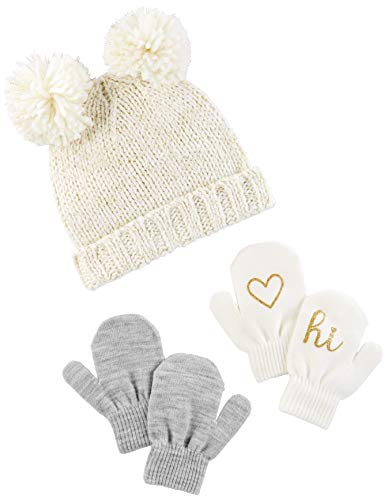 Simple Joys by Carter's Unisex-Baby Hat and Mitten Set Mütze für kaltes Wetter, Elfenbein/Gold Glitter Aufdruck/Grau, 2-5 Jahre von Simple Joys by Carter's