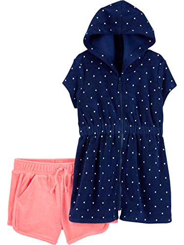 Simple Joys by Carter's Mädchen Hooded Cover-up and Shorts Badebekleidungs-Set, Marineblau Punkte/Rosa, 18 Monate (2er Pack) von Simple Joys by Carter's