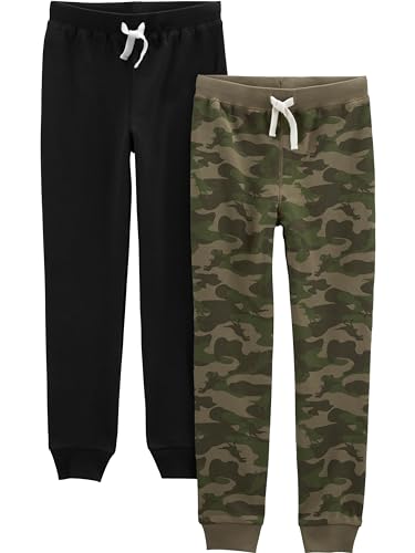 Simple Joys by Carter's Jungen 2-Pack Pull on Fleece Pants Hose, Grün Tarnmuster/Schwarz, 18 Monate (2er Pack) von Simple Joys by Carter's