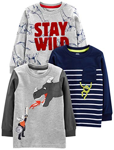 Simple Joys by Carter's Jungen 3-Pack Graphic Long-Sleeve Tees Infant-and-Toddler-t-Shirts, Dinosaurier/Drache/Monster, 3 Jahre (3er Pack) von Simple Joys by Carter's