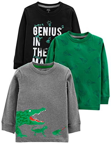 Simple Joys by Carter's Jungen 3-Pack Graphic Long-Sleeve Tees Infant-and-Toddler-t-Shirts, Grau Krokodil/Grün Rakete/Schwarz Genius, 5 Jahre (3er Pack) von Simple Joys by Carter's