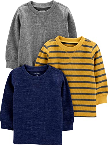 Simple Joys by Carter's Jungen 3-Pack Thermal Long Sleeve Shirts Hemd, Gelb Streifen/Grau/Marineblau Heidekraut, 3-6 Monate (3er Pack) von Simple Joys by Carter's