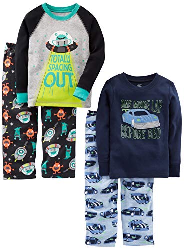 Simple Joys by Carter's Jungen 4-Piece Pajama Set (Cotton Top & Fleece Bottom) Pyjamaset, Autos/Weltraum, 4-5 Jahre von Simple Joys by Carter's