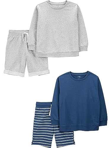 Simple Joys by Carter's Jungen 4-Piece French Terry Long-Sleeve Shirts and Shorts Playwear Set Spielbekleidungssets, Grau/Marineblau, 5-6 Jahre (4er Pack) von Simple Joys by Carter's