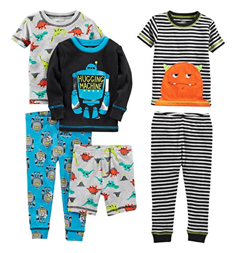 Simple Joys by Carter's Baby-Jungen 6-Piece Snug Fit Cotton Pajama Pyjama-Set, Dinosaurier/Monster/Roboter/Streifen, 3 Jahre (3er Pack) von Simple Joys by Carter's