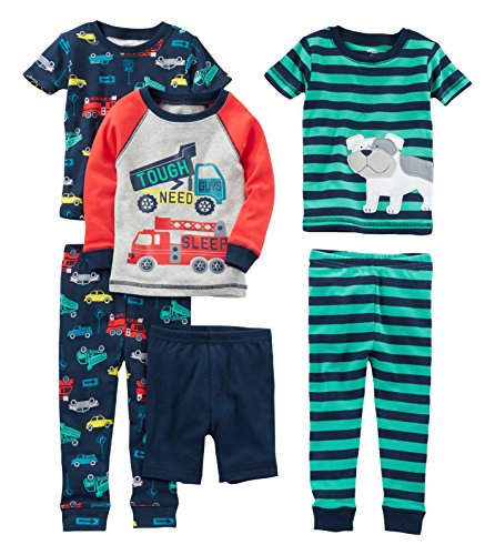 Simple Joys by Carter's Baby-Jungen 6-Piece Snug Fit Cotton Pajama Set Pyjamaset, Mehrfarbig/Autos/Feuerwehrauto/Hund/Streifen, 5 Jahre (3er Pack) von Simple Joys by Carter's