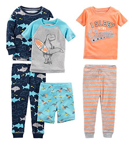 Simple Joys by Carter's Baby-Jungen 6-Piece Snug Fit Cotton Pajama Set Pyjamaset, Dinosaurier/Haifisch/Streifen/Surfer, 12 Monate (3er Pack) von Simple Joys by Carter's