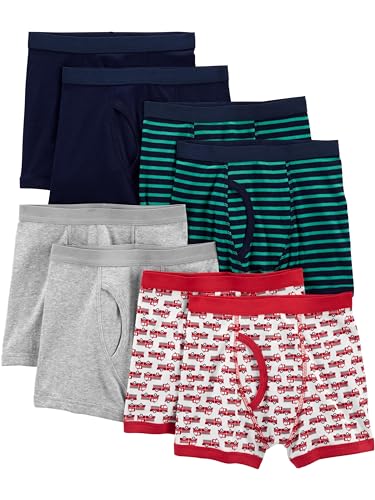 Simple Joys by Carter's Jungen 8-Pack Underwear Unterwäsche, Grau Meliert/Grün Streifen/Marineblau/Rot Feuerwehrauto, 8 Jahre (8er Pack) von Simple Joys by Carter's