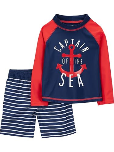 Simple Joys by Carter's Baby Jungen Swimsuit Trunk and Rashguard Rash-Guard-Set, Marineblau Rot Anker/Weiß Streifen, 6-9 Monate von Simple Joys by Carter's