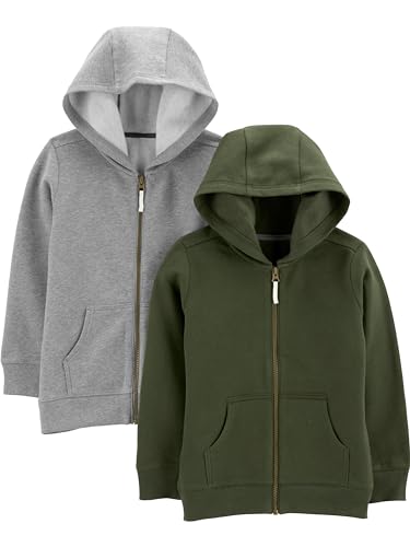 Simple Joys by Carter's Baby-Jungen 2-Pack Fleece Full Zip Hoodies Kapuzen-Sweatshirt, Olivgrün/Grau, 4-5 Jahre (2er Pack) von Simple Joys by Carter's