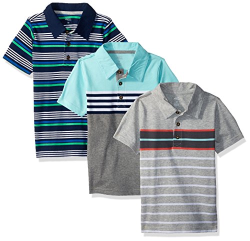 Simple Joys by Carter's Baby Jungen 3-Pack Short Sleeve Infant-and-Toddler-Polo-Shirts, Blau Platzierter Streifen/Grau/Marineblau Streifen, 4 Jahre (3er Pack) von Simple Joys by Carter's