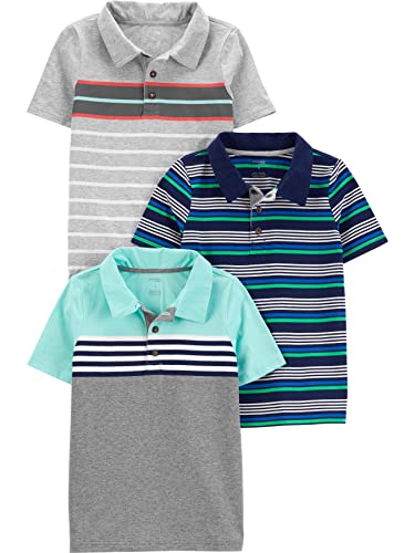 Simple Joys by Carter's Jungen 3-Pack Short Sleeve Polo Poloshirt, Grau/Marineblau Streifen/Minzgrün, 5-6 Jahre (3er Pack) von Simple Joys by Carter's