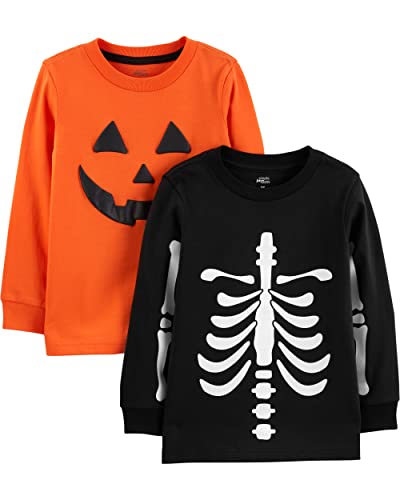 Simple Joys by Carter's Jungen Langärmelige Halloween-T-Shirts, 2er-Pack, Halloween Kürbis Aufdruck/Skelett, 5 Jahre von Simple Joys by Carter's