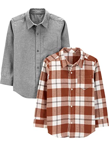 Simple Joys by Carter's Jungen Long-Sleeve Woven, Pack of 2 Button-Down-Shirt, Grau/Maronibraun Karo, 6 Jahre (2er Pack) von Simple Joys by Carter's