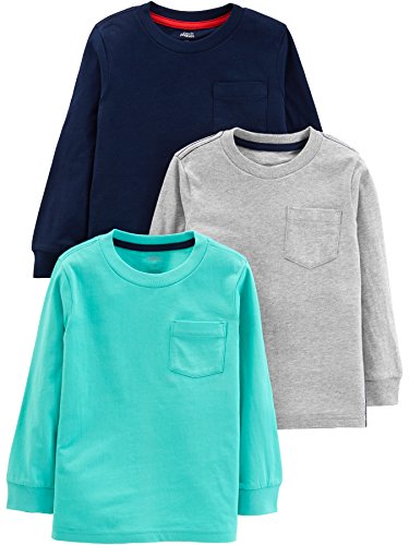 Simple Joys by Carter's Jungen Long-Sleeve, Pack of 3 T-Shirt-Set, Aquagrün/Grau/Marineblau, 4 Jahre (3er Pack) von Simple Joys by Carter's