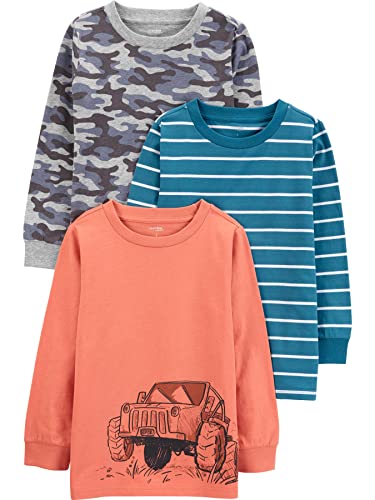 Simple Joys by Carter's Jungen Long-Sleeve, Pack of 3 T-Shirt, Monster Lkws/Streifen/Tarnmuster, 4-5 Jahre (3er Pack) von Simple Joys by Carter's