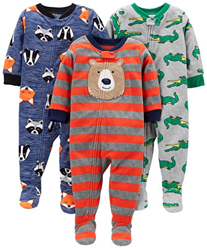 Simple Joys by Carter's Baby-Mädchen 3-Pack Loose Fit Flame Resistant Fleece Footed Pajamas Kleinkindschläfer, Blau Heide/Rot/Grau, Bär/Alligator/Fuchs, 2 Jahre (3er Pack) von Simple Joys by Carter's