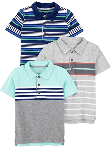 Simple Joys by Carter's Baby Jungen 3-Pack Short Sleeve Infant-and-Toddler-Polo-Shirts, Blau Platzierter Streifen/Grau/Marineblau Streifen, 3 Jahre (3er Pack) von Simple Joys by Carter's