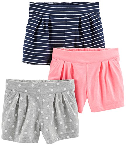 Simple Joys by Carter's Baby-Mädchen 3-Pack Knit Infant-and-Toddler-Shorts, Grau Punkte/Marineblau Streifen/Rosa, 5 Jahre (3er Pack) von Simple Joys by Carter's