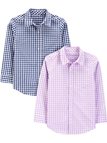 Simple Joys by Carter's Jungen Long-Sleeve Woven Shirt, Pack of 2 Hemd mit Button-Down-Kragen, Blau Vichy Karo Karo/Purpur Vichy Karo Karo, 5 (2er Pack) von Simple Joys by Carter's