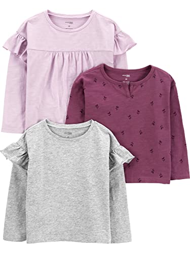 Simple Joys by Carter's Mädchen Long-Sleeve T-Shirt, Grau/Rosa/Floral, 4-5 Jahre (3er Pack) von Simple Joys by Carter's