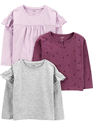 Simple Joys by Carter's Mädchen Long-Sleeve T-Shirt, Grau/Rosa/Floral, 7 Jahre (3er Pack) von Simple Joys by Carter's