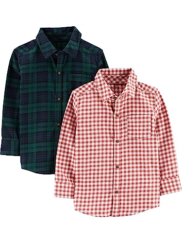 Simple Joys by Carter's Jungen Long-Sleeve Woven Shirt, Pack of 2 Hemd mit Button-Down-Kragen, Grün Karo/Rot Vichy Karo Karo, 5 von Simple Joys by Carter's