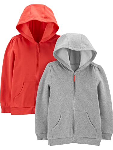 Simple Joys by Carter's Mädchen 2-Pack Fleece Full-Zip Hoodies Kapuzen-Sweatshirt, Grau Meliert/Orange, 5-6 Jahre (2er Pack) von Simple Joys by Carter's