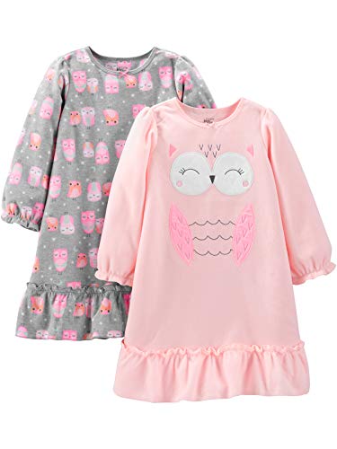 Simple Joys by Carter's Mädchen 2-Pack Fleece Nightgowns Nachthemd, Grau/Rosa Eule, 4-5 Jahre (2er Pack) von Simple Joys by Carter's