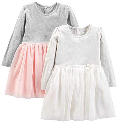 Simple Joys by Carter's Mädchen 2-Pack Long-Sleeve Dress Set with Tulle Freizeitkleid, Rosa/Grau, 5 Jahre (2er Pack) von Simple Joys by Carter's