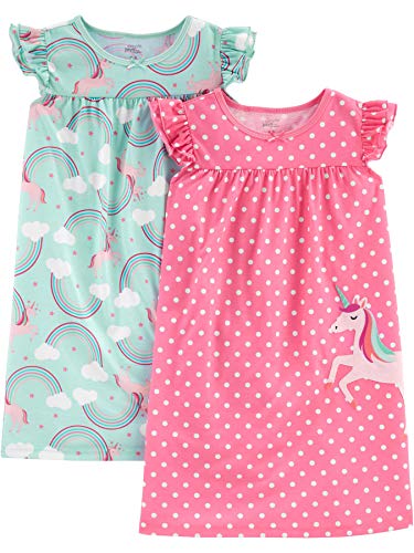 Simple Joys by Carter's Mädchen 2-Pack Nightgowns Nachthemd, Minzgrün Regenbogen/Rosa Tupfen, 4-5 Jahre (2er Pack) von Simple Joys by Carter's