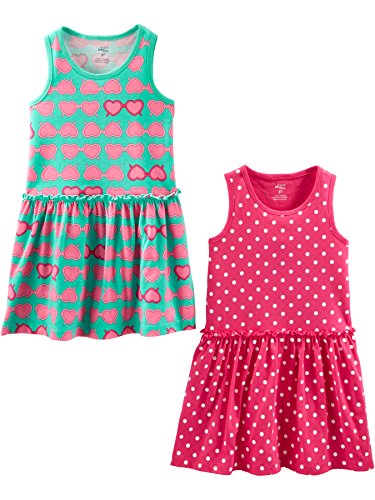 Simple Joys by Carter's Baby Mädchen Short-Sleeve and Sleeveless Dress Sets, Pack of 2 Lässiges Kleid, Herzen/Punkte, 2 Jahre (2er Pack) von Simple Joys by Carter's