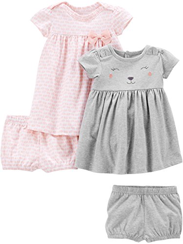 Simple Joys by Carter's Baby Mädchen Short-Sleeve and Sleeveless Dress Sets, Pack of 2 Freizeitkleid, Grau Bärenaufddruck/Rosa Elefanten, 12 Monate (2er Pack) von Simple Joys by Carter's