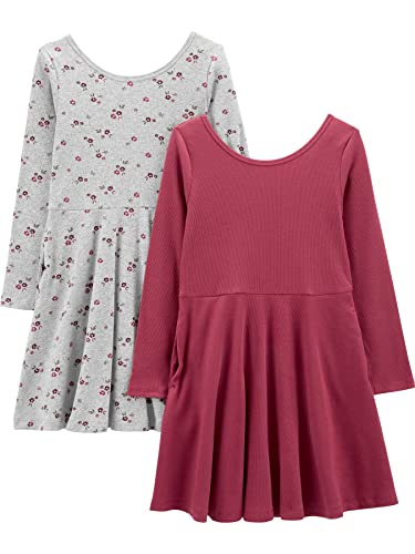 Simple Joys by Carter's Mädchen 2-Pack Stretch Rib Dresses Kleid, Grau Floral/Pflaume, 18 Monate (2er Pack) von Simple Joys by Carter's