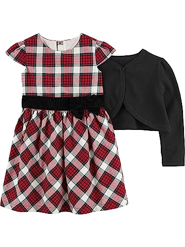 Simple Joys by Carter's Mädchen 2-teiliges Set Kleid und Strickjacke besondere Anlässe, 2er-Pack, Rot Karo/Schwarz, 2 Jahre von Simple Joys by Carter's