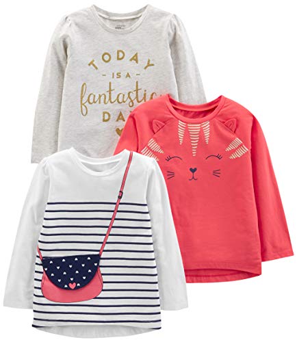 Simple Joys by Carter's Mädchen 3-Pack Graphic Long-Sleeve Tees T-Shirt-Set, Geldbörse/Glitter/Kätzchen, 2 Jahre (3er Pack) von Simple Joys by Carter's