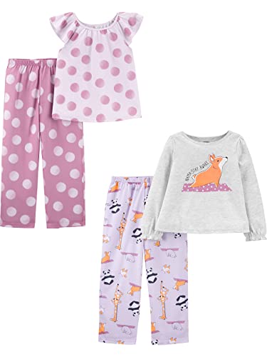 Simple Joys by Carter's Mädchen 4-Piece Polyester Pajama Set Pyjamaset, Tupfen/Waldtiere/Yoga, 4-5 Jahre (2er Pack) von Simple Joys by Carter's