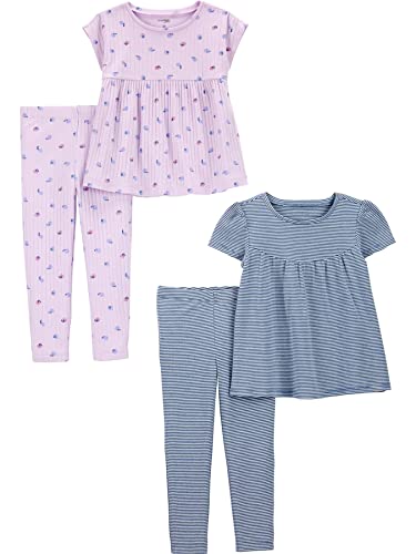 Simple Joys by Carter's Baby-Mädchen 4-Piece Playwear-Sets, Blau Streifen/Lila Früchte, 5 Jahre (2er Pack) von Simple Joys by Carter's