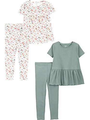 Simple Joys by Carter's Baby-Mädchen 4-Piece Playwear-Sets, Flaschengrün/Weiß Floral, 5 Jahre (4er Pack) von Simple Joys by Carter's