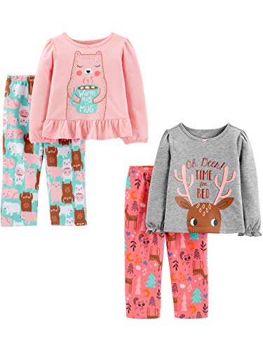 Simple Joys by Carter's Mädchen 4-teiliges Schlafanzug-Set (Baumwolloberteil und Fleece-Hose), Grau Rentieraufdruck/Hellrosa Bär/Minzgrün/Rosa, 5 Jahre von Simple Joys by Carter's