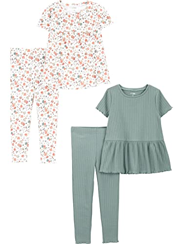 Simple Joys by Carter's Mädchen Casual Playwear-Sets, Flaschengrün/Weiß Floral, 2 Jahre (4er Pack) von Simple Joys by Carter's