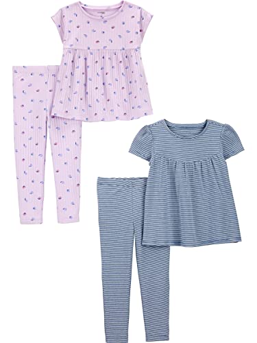 Simple Joys by Carter's Mädchen Casual Spielbekleidungssets, Blau Streifen/Lila Früchte, 12 Monate (2er Pack) von Simple Joys by Carter's