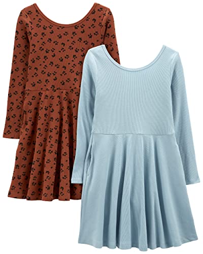 Simple Joys by Carter's Mädchen 2-Pack Long-Sleeve Dress Set Kleid, Braun Tiermuster/Staubblau, 4-5 Jahre (2er Pack) von Simple Joys by Carter's