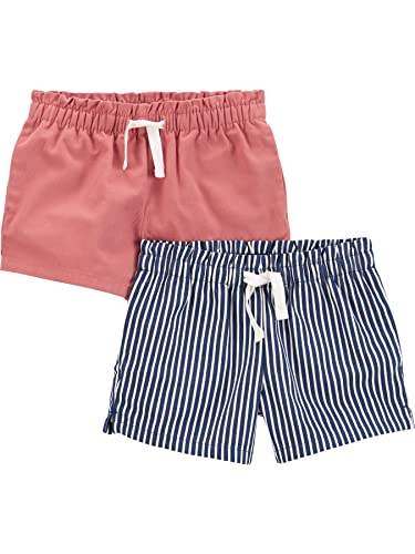 Simple Joys by Carter's Mädchen Knit, 2er Pack Shorts, Korallenrosa/Marineblau Streifen, 18 Monate von Simple Joys by Carter's