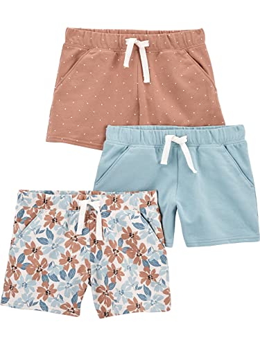 Simple Joys by Carter's Mädchen Knit, 3er Pack Shorts, Hellblau/Hellbraun Punkte/Weiß Floral, 6 Jahre von Simple Joys by Carter's