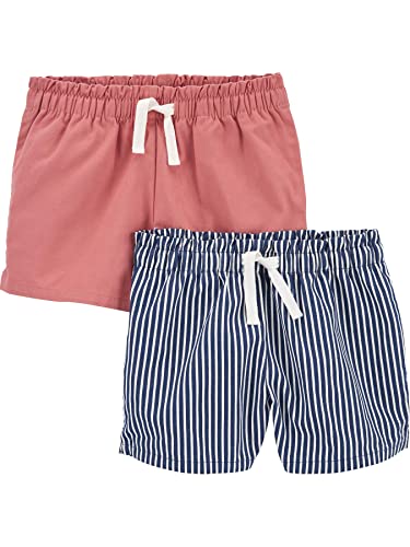 Simple Joys by Carter's Mädchen Knit, Pack of 2 Shorts, Korallenrosa/Marineblau Streifen, 2 Jahre (2er Pack) von Simple Joys by Carter's
